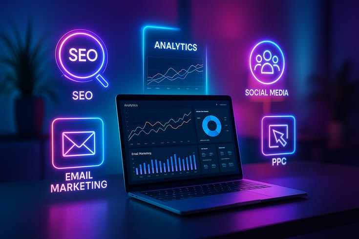 Social media marketing on Instagram, Facebook, LinkedIn, and YouTube